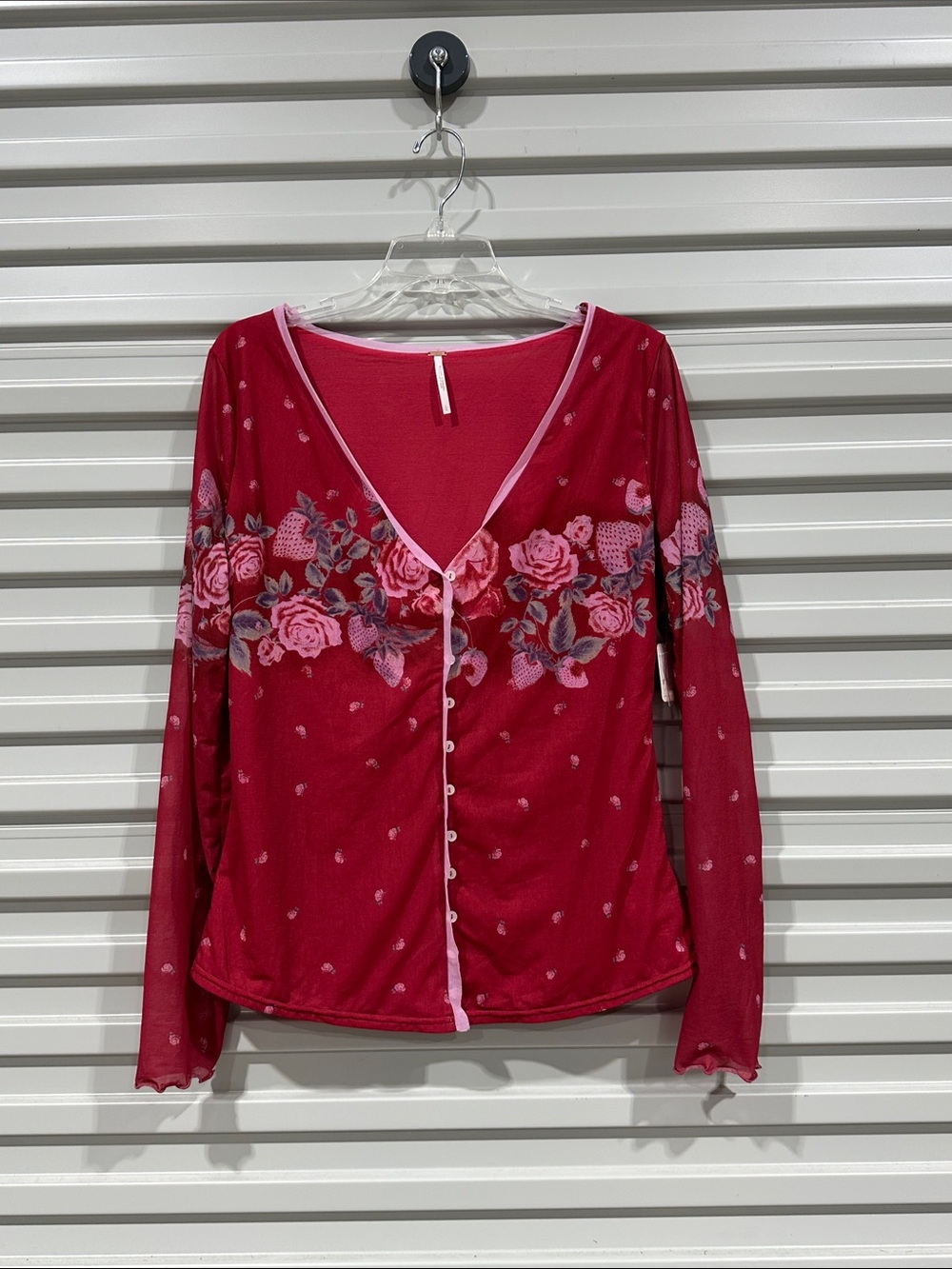 Free People Red Floral Button Down Top